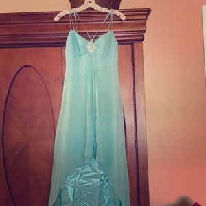 Formal aqua dress from David’s Bridal